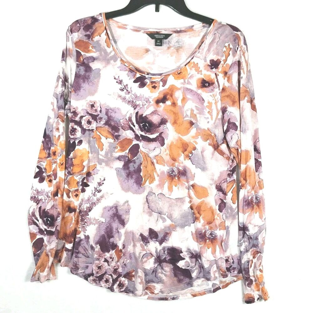 Simply Vera Vera Wang Floral Long Sleeve Top Size Medium Watercolors #E82